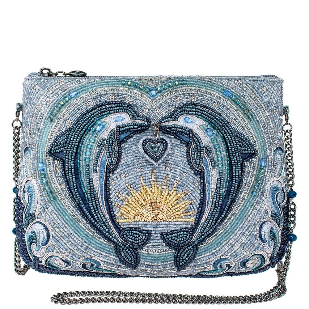 Mary Frances Dolphin Love Beaded Crossbody Clutch Handbag